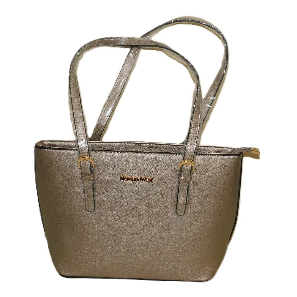 Montana West Concealed Carry Western Tote Purse -Metallic Beige New Shoulder Bag